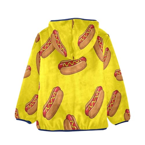 Hot Dog Pattern Prints Toddler Fleece Jacket Girl Boys Hooded Fleece Jacket Coat Warm Outwear Zip-up 3-10T2