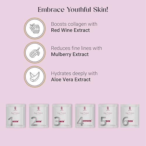 Image of JIDEN Premium Age Protect Facial Kit 30gm 6-Step Anti-Aging Skincare Routine Red Wine Extract, Mulberry Extract & Aloe Vera Hydrating, Brightening & Anti-Wrinkle Face Kit Youthful Glow All Skin Types