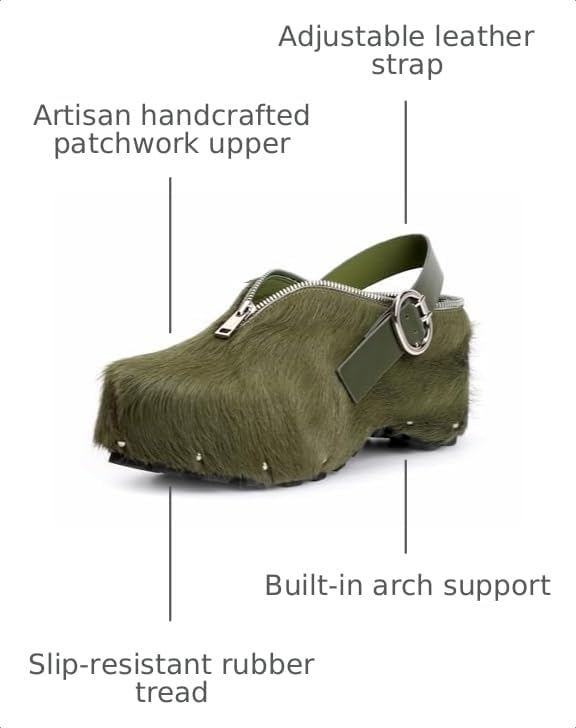Image of XOBZJH Women's Natural Cow Print Fur Platform Clogs with Decorative Zipper & Adjustable Buckle Strap - Western Slip-On Punk Rivet Mules with Arch Support, Chunky Retro Rustic Style
