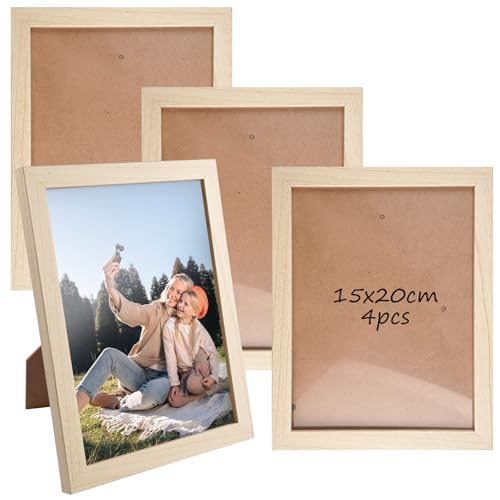 4 unidades de marcos de fotos de madera, marcos de 15x20 cm, marcos de fotos con passepartout de madera de roble, marcos pequeños, de pie y para montaje en pared, para colgar fotos, imágenes y pósters