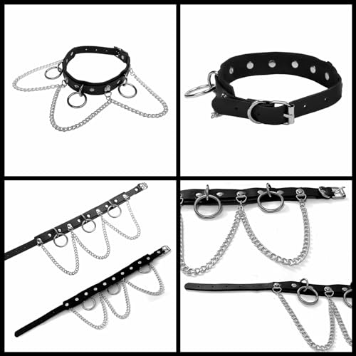 3 Pcs Women's Soft Leather Choker Necklace and Bracelets Wristbands Set, Cool Punk Goth Emo Accessories for Rocker Man3
