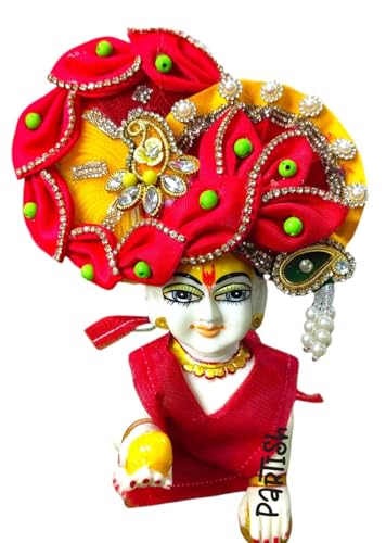 Image of Partish Laddu Gopal Heavy Dress for Janmashtmi with Mukut and Patka l Ladoo Gopal Dress l Bal Gopal l Kanha Ji Thakur Ji Heavy Dress (Size 2, Red)