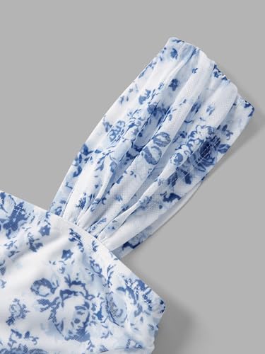 SHENHE Women's Floral Tank Top Ruched Square Neck Open Back Cute Fairy Crop Tops3