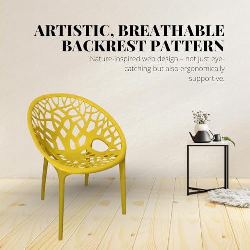 Image of activa Crystal Plastic Arm Chair | Stackable Indoor Outdoor Chair for Home, Balcony, Patio & Garden | Comfortable Designer Armrest Chair | Durable Plastic Seating Furniture (Yellow, Set of 1)