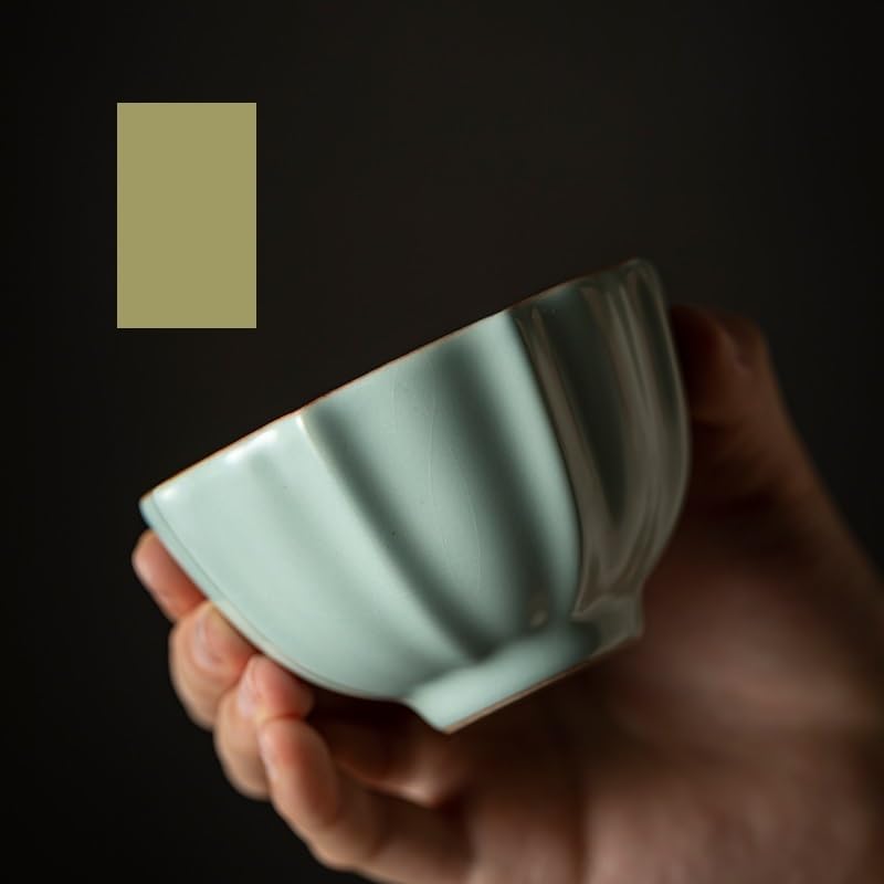 セラミックティーカップ 中国茶カップ ホストカップ 手作りシングルカップ セラミックロータスカップ 青磁ポータブルトラベルティーカッ