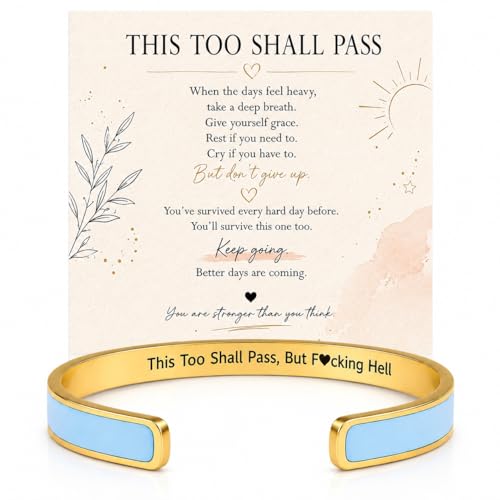 Roe Dolph This Too Shall Pass But F*cking Hell Bracelet Inspirational Bracelets for Women with Message Card Enamel Style Encouragement Cuff Jewelry Inspirational Gifts for Women Trendy