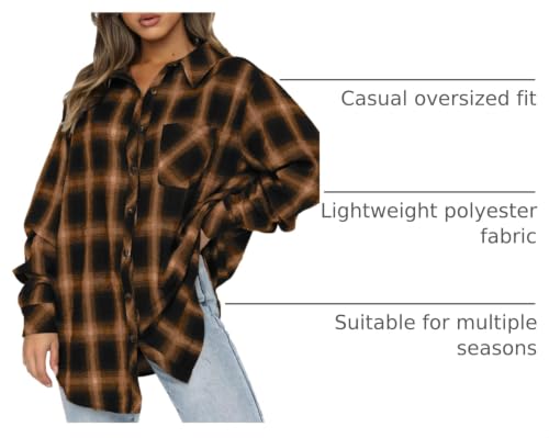 Image of CHYRII Womens Button Down Flannel Shirts Long Sleeve Plaid Shackets Business Casual Blouse Top