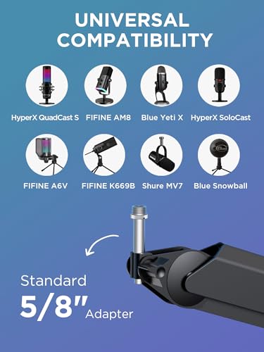 Image of InnoGear Mic Boom Arm, Microphone Stand with Cable Management Channels Height Riser for Blue Yeti FIFINE AM8 K669B HyperX QuadCast S SoloCast AT2020 Shure SM7B MV7 and Other Mics