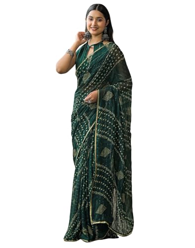 Image of SIRIL Women's Georgette Bandhani Printed Saree With Unstitched Blouse Piece