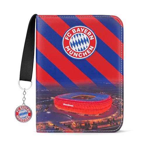 Fußball Sammelkarten Album 4 Fächer mit Edelstahl-Fußballvereinsabzeichen Fussball Karten Sammelalbum mit Reißverschluss für Sammelalbum Fußball Karten Sammelmappe Geschenk für Kartensammler
