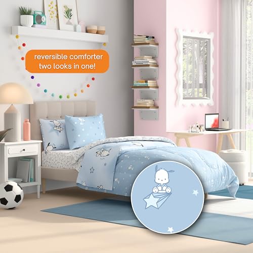 Image of Sanrio Pochacco Bedding 5 Piece Super Soft Cozy Reversible Comforter and Sheet Set with Sham, Twin, (Officially Licensed Product) By Franco