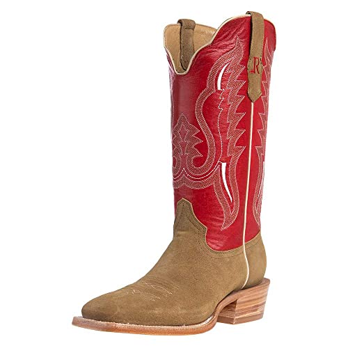 Mens R Watson Sand Roughout 13 Cherry Red Cowhide Top Square Toe Cowboy Boots