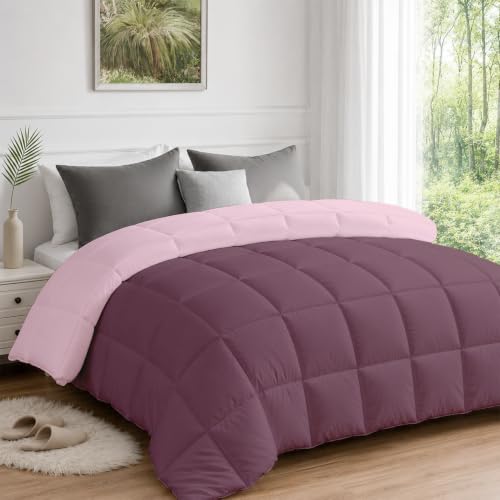 Image of AYKA Reversible Comforter 220 GSM Microfiber Reversible AC Comforter /Blanket for Winter /Quilt /Dohar /Duvets for King Size Blanket /Comforter Double Bed (Cameo & Plum, 90 * 100 inch)
