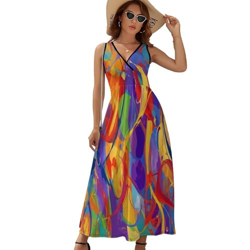 Robe longue femme été bohème imprimée chic col en V sans manches taille S à XXL
