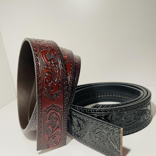 Men's Genuine Leather Ratchet Belt Strap Only 1 3/8" Without Buckle Western Vintage Leather Engraved Belt2