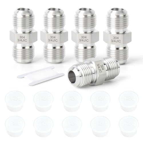 Image of TAISHER 5PCS Forging of 304 Stainless Steel JIC Flare Tube Fittings, 3 /4 inch JIC Male x 3 /4 inch JIC Male, Union