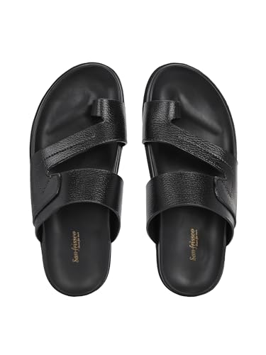 Image of San Frissco Men's Sandals with Open Toe Strap Supersoft Slip On Chappal /Perfect Fit for Summer and Rainy Season Easy to Walk Slipper /Stylish Lightweight Casual Trendy Floaters - 10 (Black)