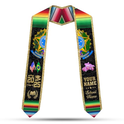 MonkeyVan Brazil Graduation Stole Custom Brazil American Flag Graduation Sash Brazilian Flag Graduation Stole Class of 2025 Bz10