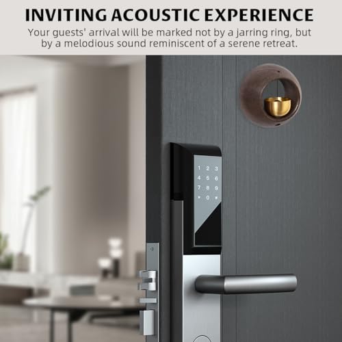 Image of HASTHIP Walnut Wooden Door Bell - Self Adhesive Without Wire Shopkeepers Bell Doorbell with Premium Brass Bells Dopamine Doorbell for Home, Office & Shop, Serene Sound, Creative Welcome Bells