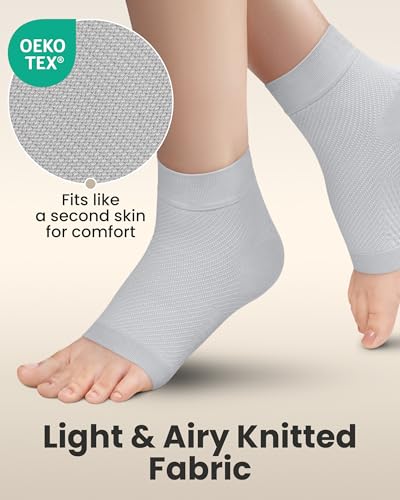 Image of KEMFORD Ankle Compression Sleeve - 1-Pair, Plantar Fasciitis Braces - Open Toe Compression Socks for Swelling, Sprain, Neuropathy, Foot Arch Support for Men and Women - 20-30mmhg, L, Grey