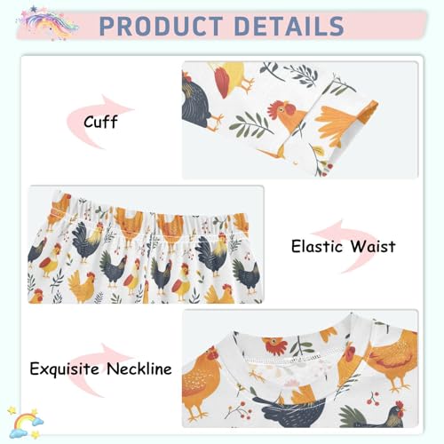 Pajama Sets Long Sleeve Chicken Pattern with Leaves Soft Comfy Sleepwear 2 Piece PJS 3-8T4