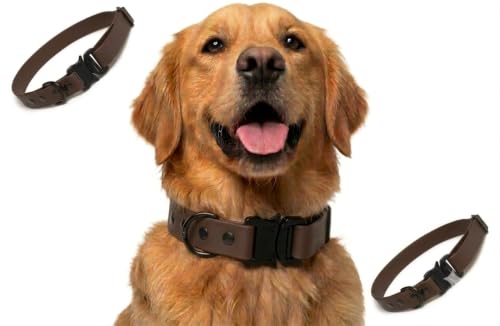 Image of Adil's Biothane Waterproof Dog Collar, Dog Leash & Collar Leash Combo | Heavy Duty TPU Coated Webbing | Adjustable Quick Release Buckle | Odour Resistant (Brown, L-22, Collar only)