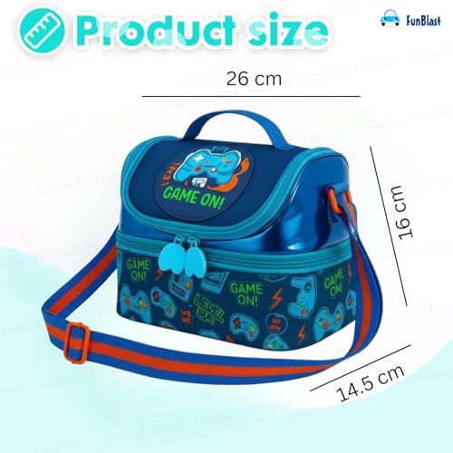 Image of FunBlast Insulated Lunch Bag for Kids - Leakproof Tiffin Bag with Shoulder Strap, Spacious, Durable and Easy to Clean, Lightweight Lunch Box Carry Bag for School, Picnic & Travel (Game)