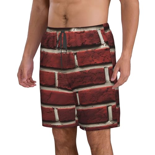Men's Beach Shorts Swim TrunksFun Patterns Brick Red Stone Print for Surfing Running Summer Vacation2