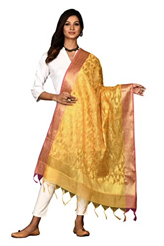 Banarasi Cotton Dupatta for Women with Light Gold Zari Work, Ethnic Indian Scarf Stole for Festive Wear