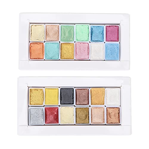 Haofy Juego de Pintura de Acuarela, Pintura de Acuarela Sólida Metálica Vibrante de Alto Pigmento para Pintar Arte de Uñas, 24 Piezas para Colorear, Escribir, Pintar, Manicura