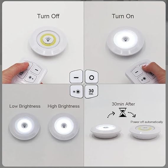 VIVALUXE Kablosuz LED Dokunmatik Işık Seti (3’lü), Uzaktan Kumandalı, Beyaz Işık, Ayarlanabilir Parlaklık, Zamanlayıcılı, Pil ile Çalışan Dolap ve Mutfak Altı Aydınlatma
