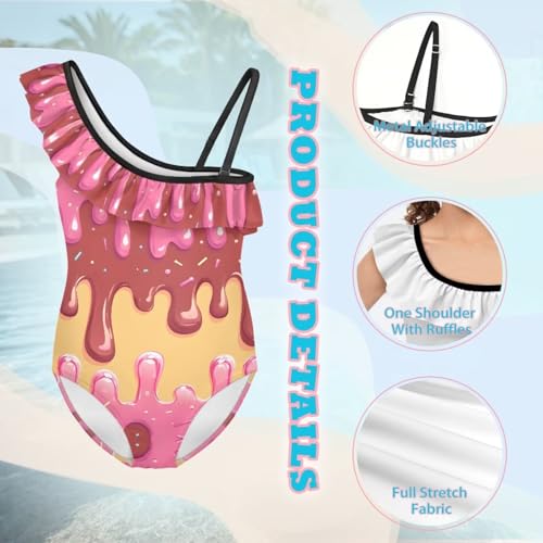 Image of Girls One Piece Bathing Suit,Slim-Fit Ruffle Strap Swimsuit with Adjustable Strap Quick Dry Summer Beach Swim Suit