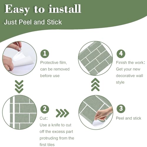 Celestdeco 10 Stück Klebefliesen Küche Kachelaufkleber Fliesenaufkleber Küchenrückwand Fliesen Metro Fliesen Wandfliesen Selbstklebend Grün Bad Küche Keramikfliesen 30 x 30cm