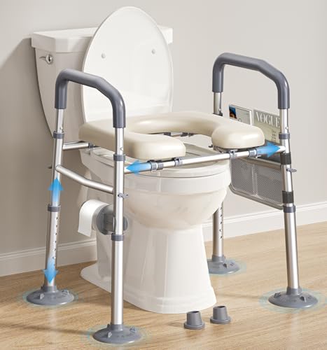 Bluelog Raised Toilet Seat with Handles, Width & Height Adjustable Toilet Seat Risers for Seniors,...