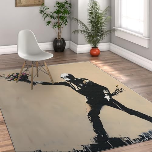 Tapis salon graffiti lavable 160x200cm avec envers caoutchouc antidérapant - 4