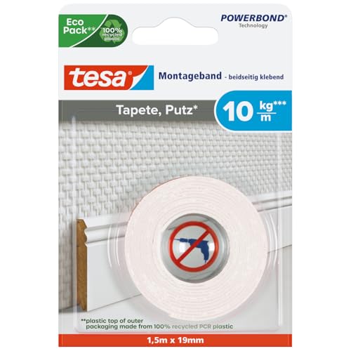 Tesa 77742 - Ruban double-face spécial Papier Peint - 1,5m:19mm