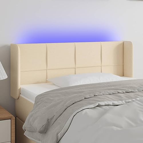Juroupi Cabecero con LED cabecero Cama Dormitorio cabeceros de Cama headboard cabeceros Cama de Tela Crema 83x16x78/88 cm