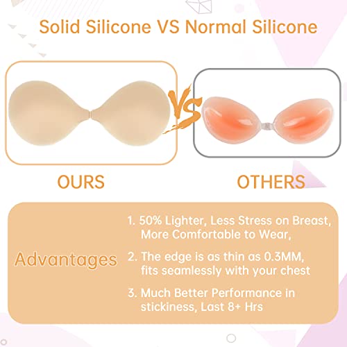 Image of Nimiah Adhesive Bras Strapless Sticky Bra - Invisible Push up Silicone Breast Cups for Women Reusable Seamless Stick on Bra for Backless Dress Tops Fits B Cup Size Creme