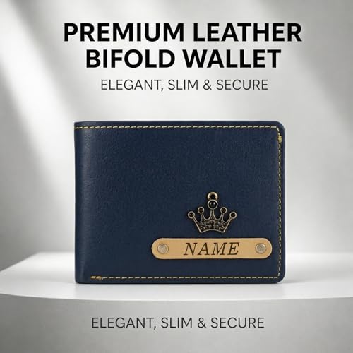 Image of Customized Wallet for Men with Name & Charm (Blue) | Personalised Stylish Leather Wallet for Boy | Personalized Unique Gift with Card Slots & Cash Compartment for Boys, Employees