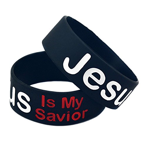 LiFashion LF 2Pcs Mens Womens Christian Silicone Wristband Jesus Is My Savior Rubber Cuff Bracelets Religious God Blessed Jewelry for Birthday Baptism Christmas Gift Black,Pack of 22