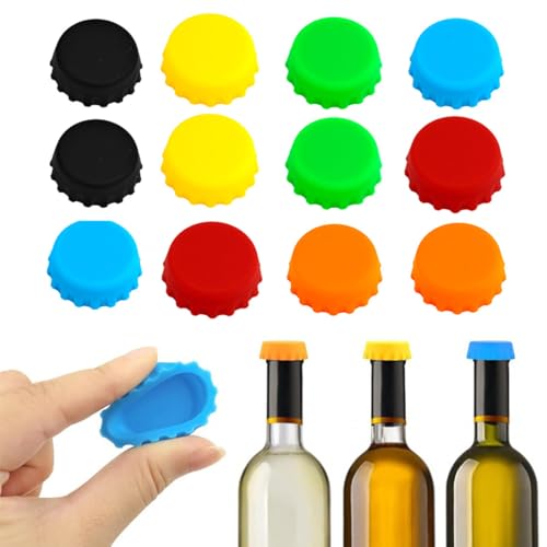 OUDQFCJ 12 Tapones de Silicona para Botellas de Cerveza y Botellas de Cristal (Tapón Universal para Bebidas) (6 Colores)