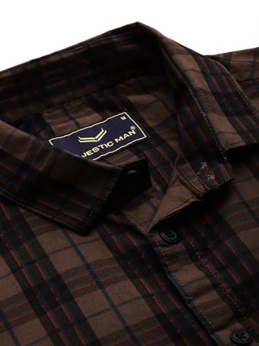 Image of Majestic Man Men Small Checkered Slim Fit Cotton Casual Shirt