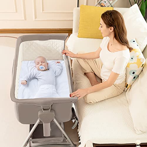 Baby Beside Sleeper Rocking Cribs Luxury Newborn Sleeping Bassinet Portable Travel Infant Bed for 0-6M Cradle (Khaki) - Image 3
