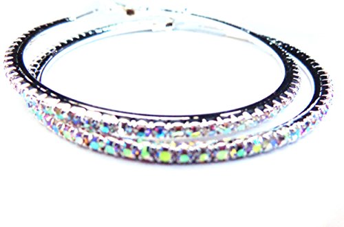 Crystal Iridescent Silver Tone Rhinestone Hoop Earrings 3 inch Hoop Earrings