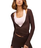 Frauen Y2k Ballett Wrap Top Langarm Tiefer V-Ausschnitt Slim Fit Yoga Pilates Ballet Workout Tops Frühling Kleidung (A-Coffee, M)