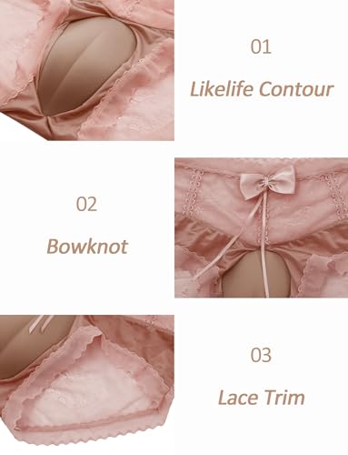 FEOYA Mens Crossdresser Panties with Bow Knot Bulge Hiding Underwear Adjustable Strap Vagina Panties4