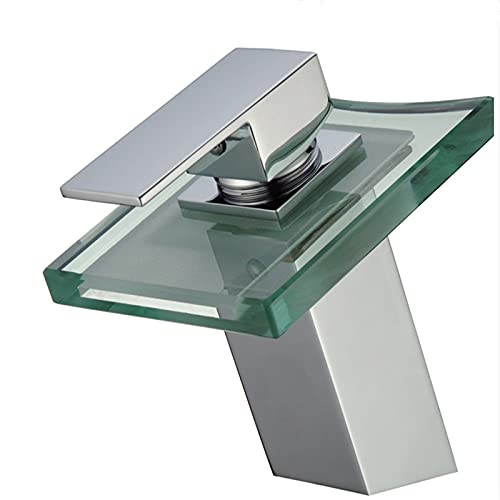 Robinet de lavabo cascade LED mitigeur salle de bain en verre JCAKES