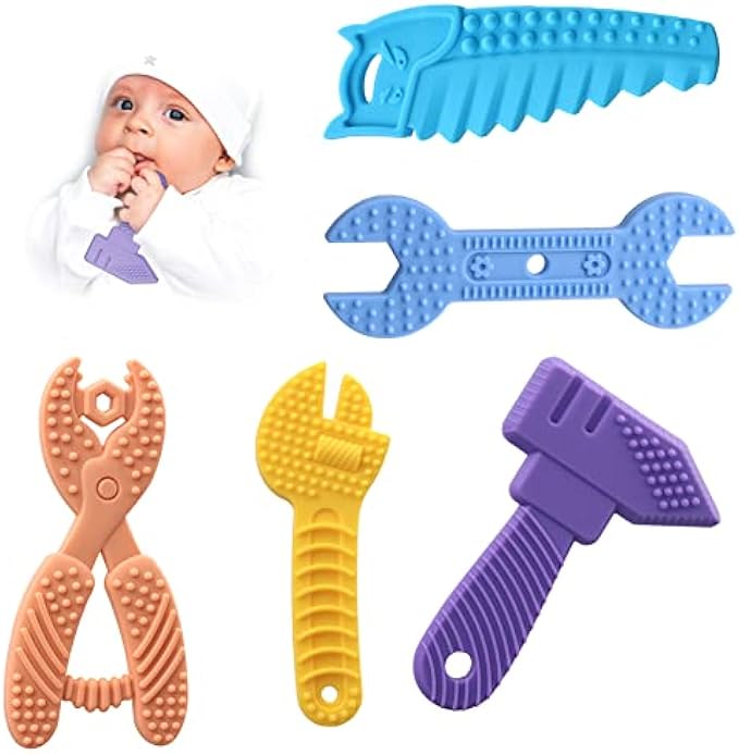 5 PCS Baby Teething Toys - Silicone Chew Teether Toddler Toy - Newborn Infant Sensory Babies Shower Gifts for 0 3 6 8 9 12 18 Month 1 One Year Old Girls Boys Kids Soft Development BPA Free