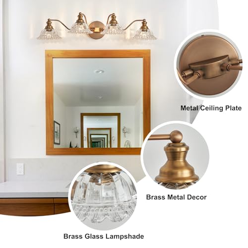 Image of XIEDUN Brass 4 Light Vanity Lights for Bathroom Vanity Light Fixtures Bathroom Light Fixture