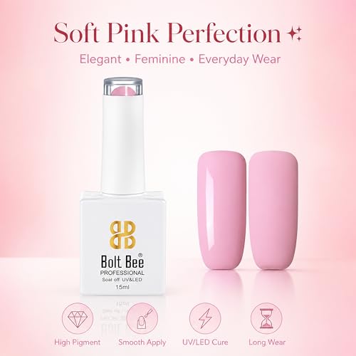 Image of Bolt Bee Baby Pink Color Gel Nail Polish Soak Off UV Gel DIY at Home 15ML Manicure Salon Nail Art